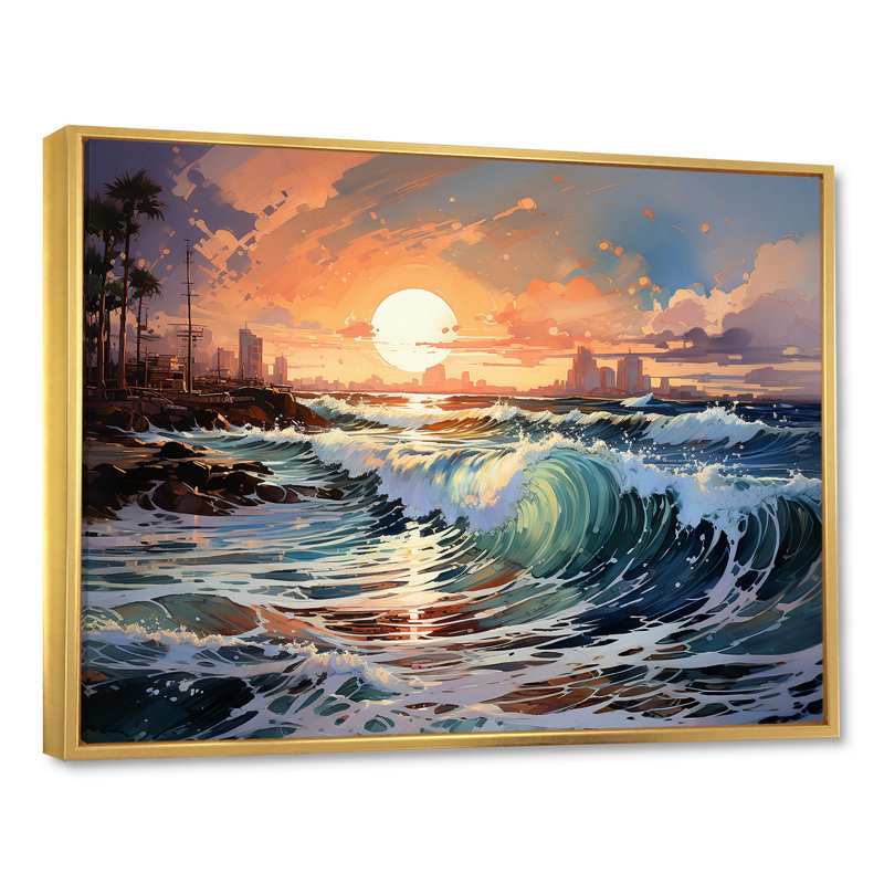 «Beach Sunrise Tranquil Horizons III», reproduction sur toile, Cadre flottant doré, H 34 po x l 44 po