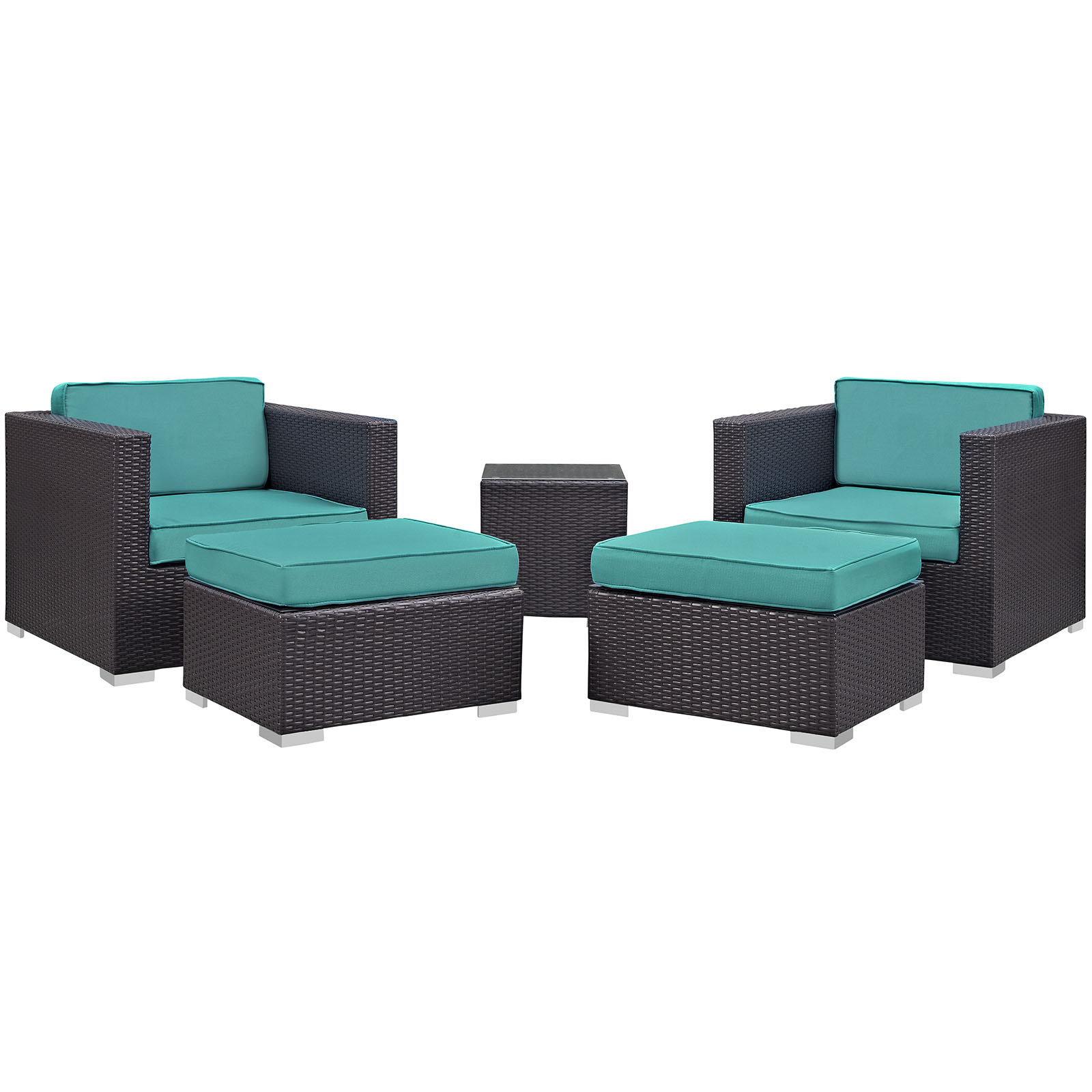 Modway Convene Wicker Rattan 5Piece Outdoor Patio Furniture Set in