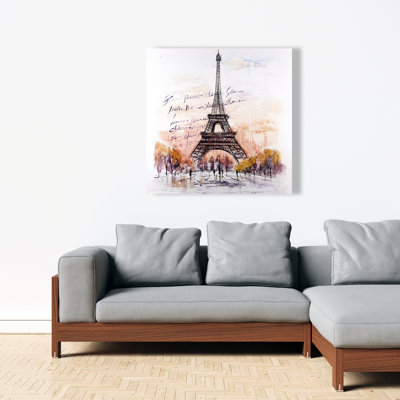 Eiffel Tower Sketch Canvas | Street Scenery Trees Decor