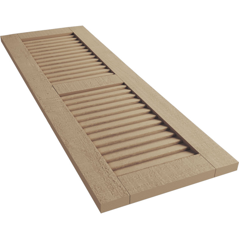 Rustic Two Equal Louver Faux Wood Shutters (Per Pair), 40", Rough Cedar Texture/Primed Tan, 15"