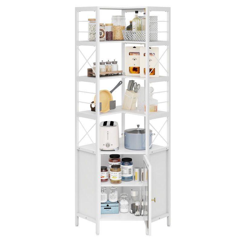 78.7" H 7-Tier Corner Bookcase With Storage Cabinet, White