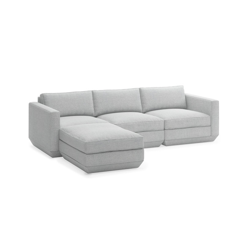 Podium Modular 4 PC Sectional, Bayview Silver Performance Twill, Left Hand Facing