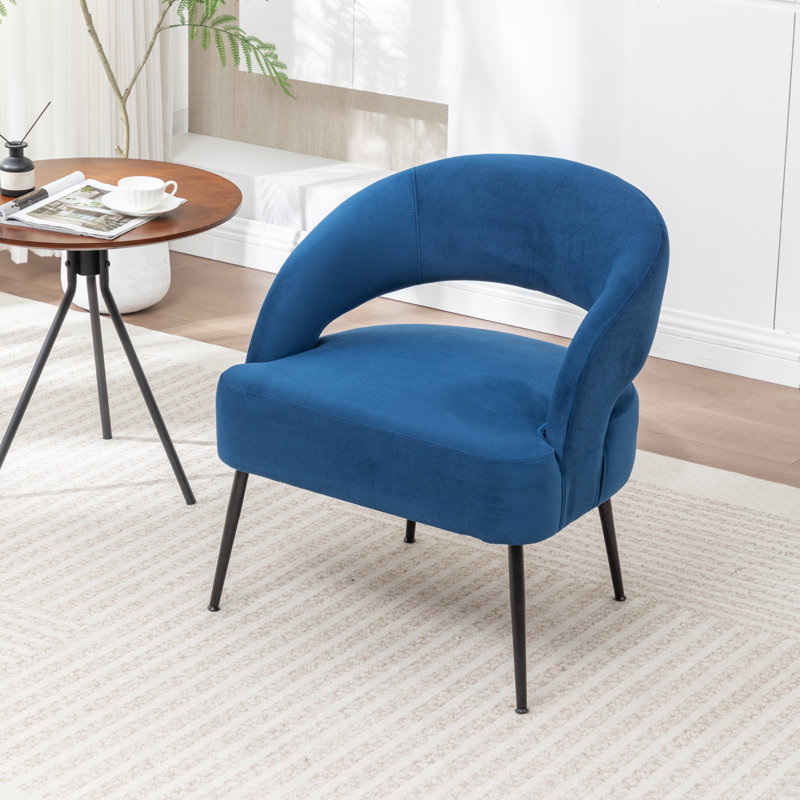 Fauteuil en velours avec pieds noirs Mann, Bleu