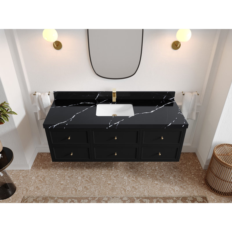 Ensemble de meuble-lavabo simple 60 po Roswell, Noir Calacatta 2 po