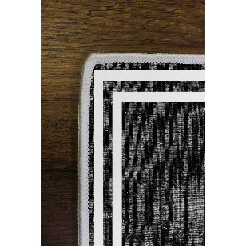 Premium Black Area Rug, 4.6 x 7.2 Feet | 100% Polyester, 650 g/m², 0.2 in Pile Height | Machine Washable, Antibacterial, Eco-Friendly, Non-Slip PVC Dot Underside | Stylish Addition for Living Room & Bedroom Décor
