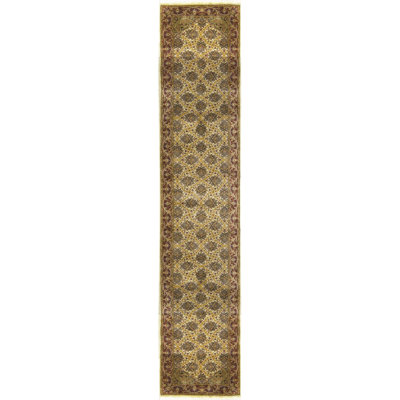Tapis beige et rouille de haute qualité noué à la main