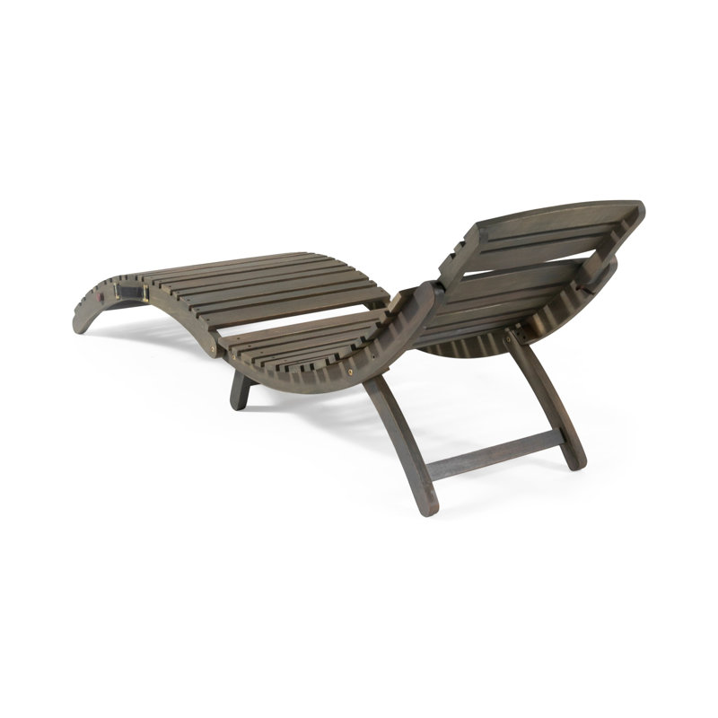 Armond 72.25" Long Foldable Acacia Chaise Lounge, Gray, 1