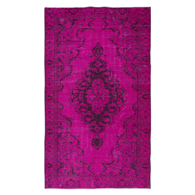 Tapis turc rose fait à la main 5,5 pi x 9,2 pi avec médaillon