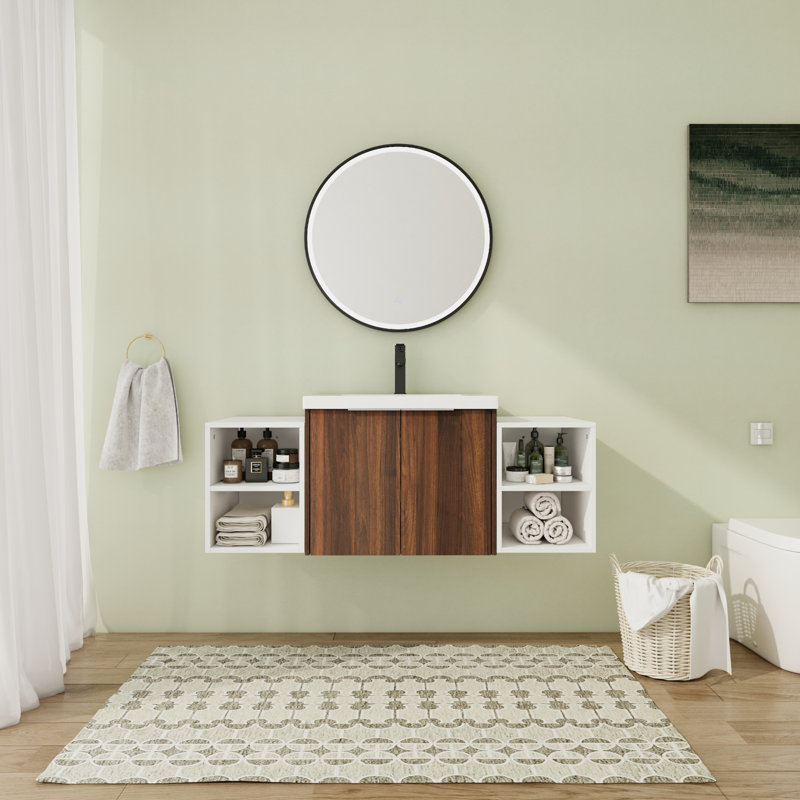 Ensemble de meuble-lavabo simple 47,67 po avec plateau en résine Katrena, Brun