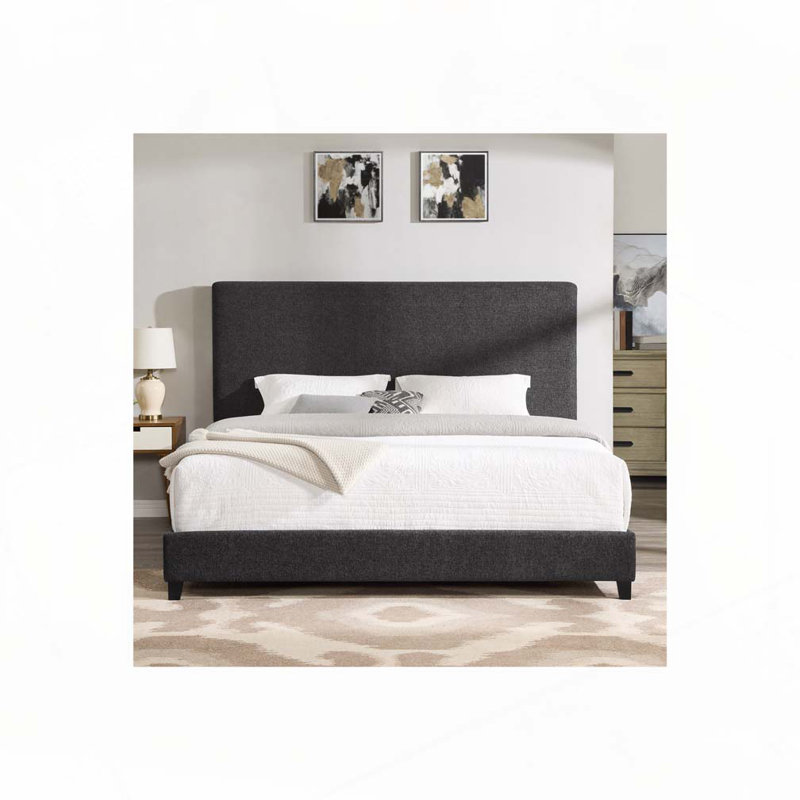 Lit plateforme tapissier Boucle, Gris, Très grand lit