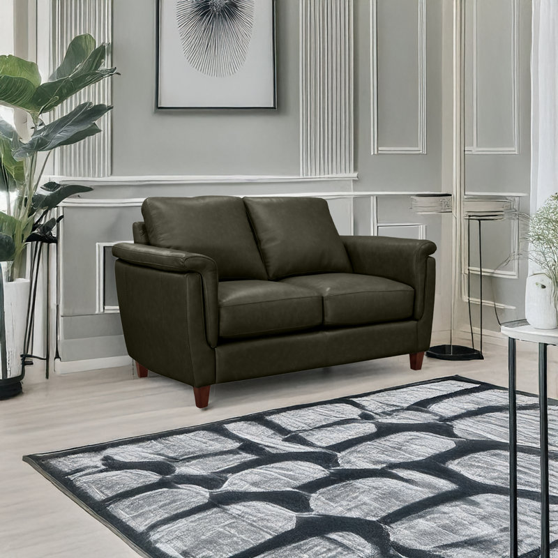 Causeuse en cuir véritable 57 po Rambrij, Gris anthracite