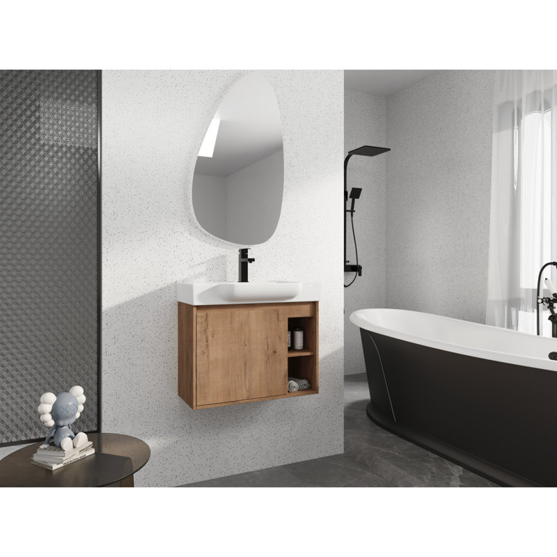 Meuble-lavabo mural 28 po avec lavabo en céramique blanche et porte à fermeture en douceur, emballage KD