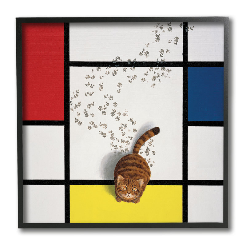 Classical Mondrian, peinture abstraite parody par Chameleon Design, Inc. - impression, H 12 po x l 12 po, Cadre noir