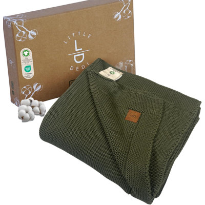 Couverture pour bébé en coton biologique Little Dedi 30 po x 40 po, vert poivre - Certifié GOTS, couverture en tricot doux avec boîte-cadeau, couverture de chambre de bébé respirante pour lit de bébé et poussette, lavable à la machine