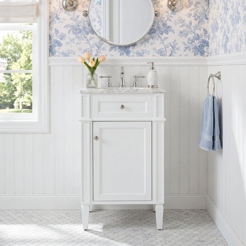 Rivers 21'' Single Bathroom Vanity with Marble Top, White