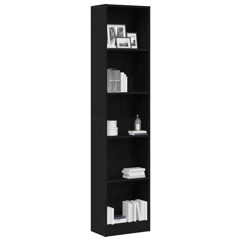 Bookshelf Engineered Wood, (5 Shelves) 176cmH x 40cmW x 24cmD, Black