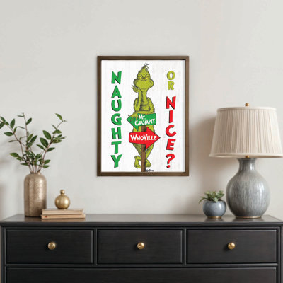 The Grinch Naughty or Nice Brown Framed Print
