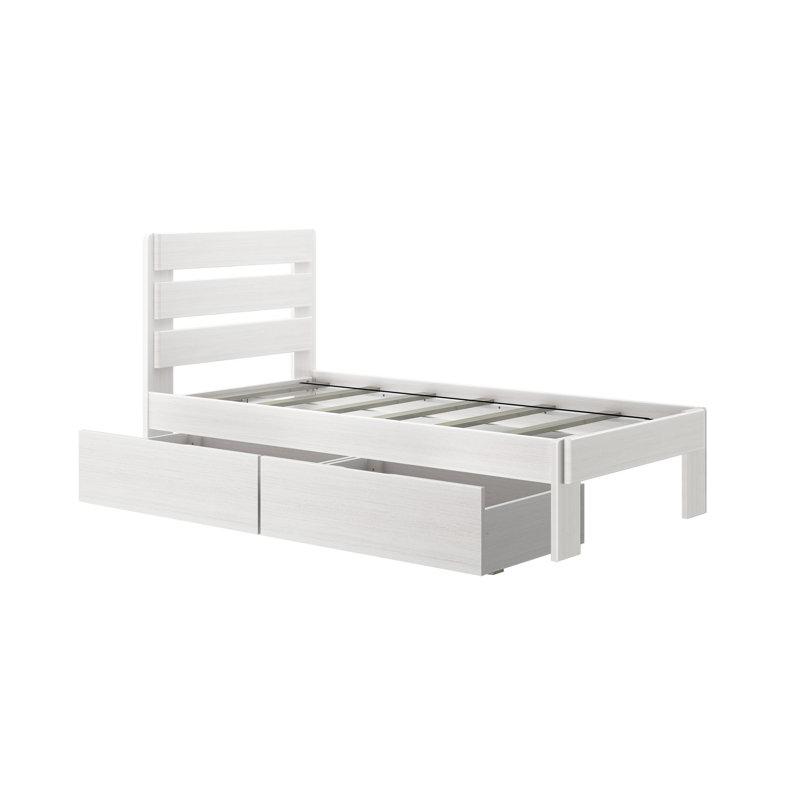 Lit plateforme 2 tiroirs Decimus, Blanc délavé, Simple