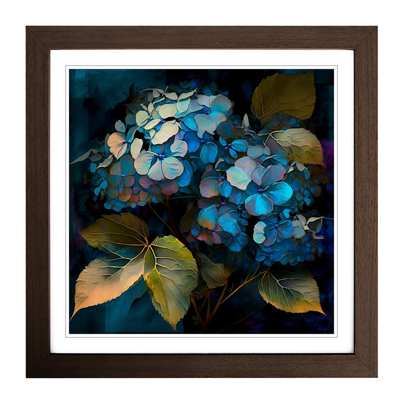 Hydrangea Abstract Expressionism - Single Picture Frame Print on Wood, Walnut