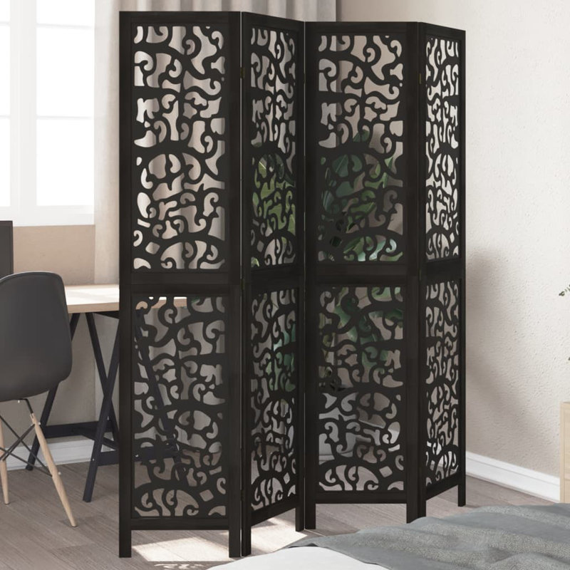 Folding Room Divider, 160cm H x 110cm W x 1.6cm D , Black, 3