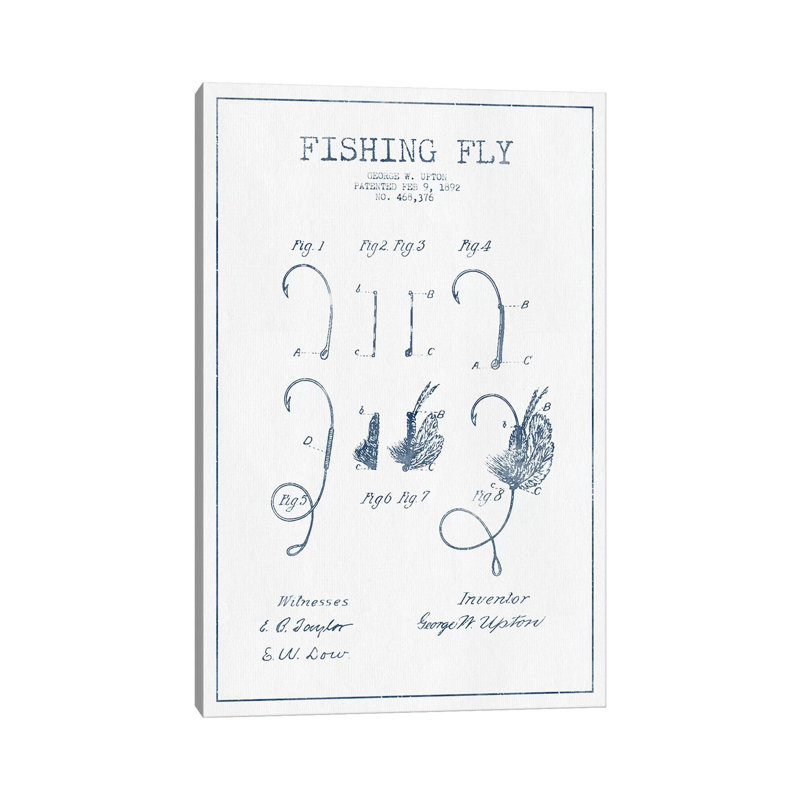 George W. Upton Fishing Fly Patent Sketch (Ink) by Aged Pixel - Wrapped Canvas Gallery-Wrapped Canvas Giclée