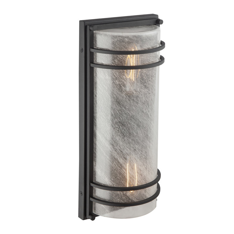 Keswick - Outdoor Wall Sconce - Black Finish - White Swearl Glass Shade, 16.25" H x 7" W x 5" D, 2 Lights