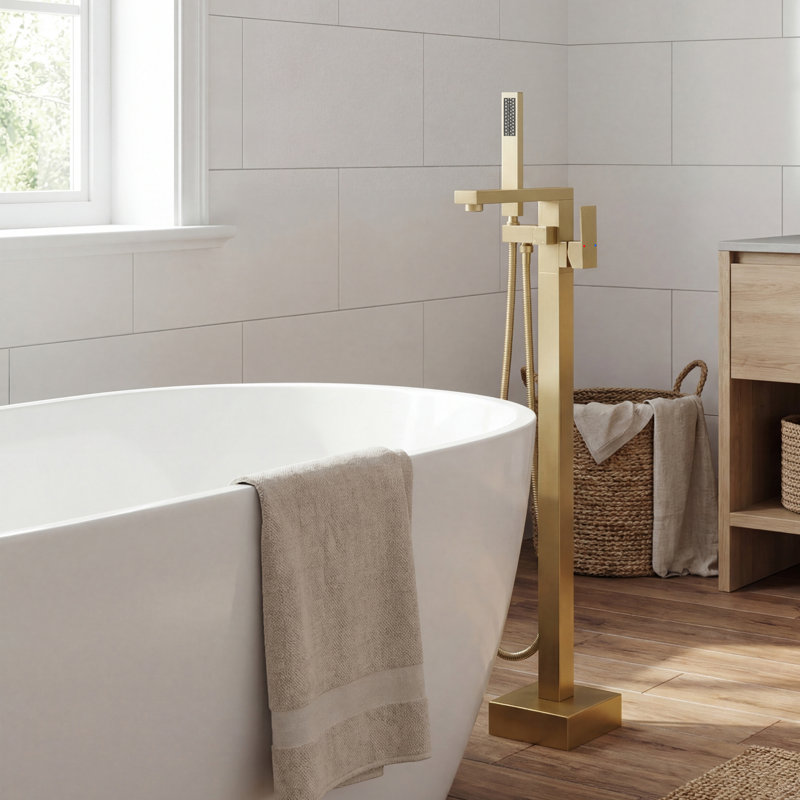 Robinet de baignoire autoportant à double fonction en acier inoxydable 304 avec douche à main, Or brossé
