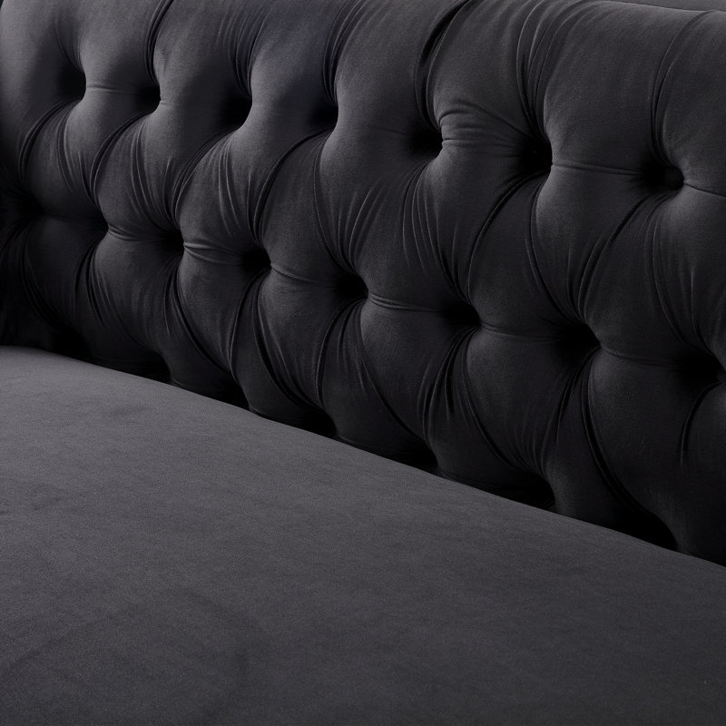 Luxe Velvet Sofa 86" , Assembled , Black Velvet