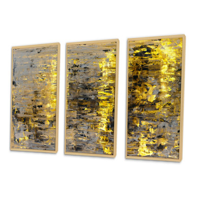 «Yellow Meets Gray Abstract Art II», ensemble d'art mural moderne sur toile encadrée 3