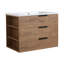 Ensemble de meuble-lavabo mural 30 po, imitation chêne, 3 tiroirs, lavabo en résine, poignée, fermeture en douceur, tablette latérale réglable pour plus de commodité 30 po, brillant