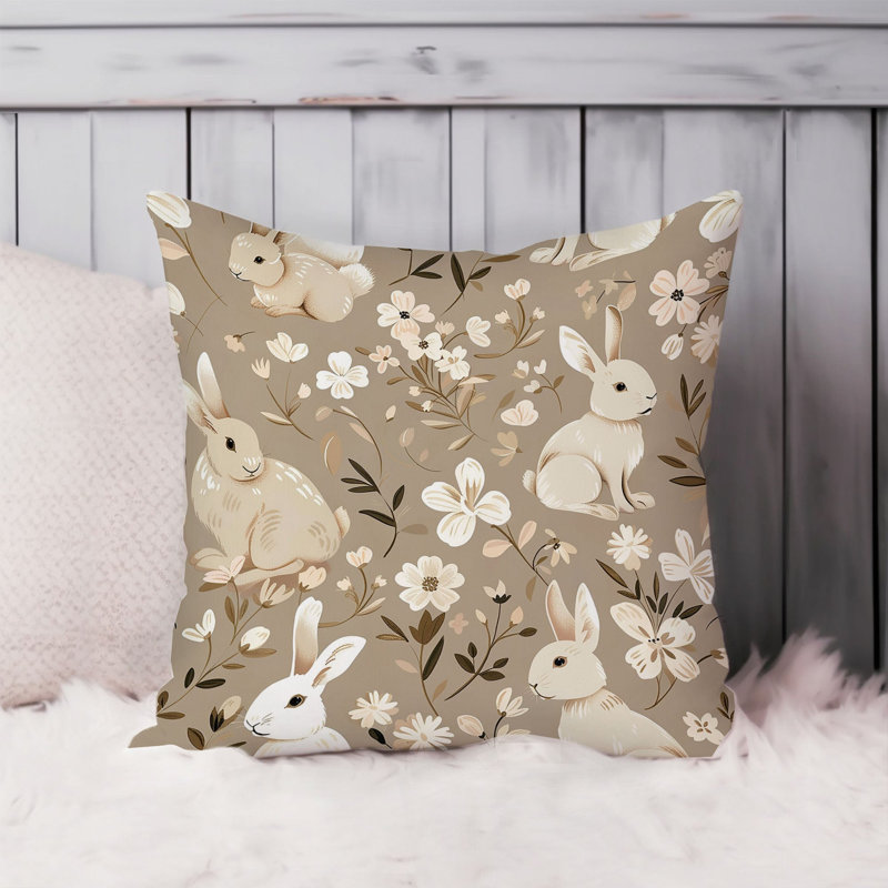 Animals Easter Bunny Rabbit Pattern I Cottage Throw Pillow Cover, Square 18"