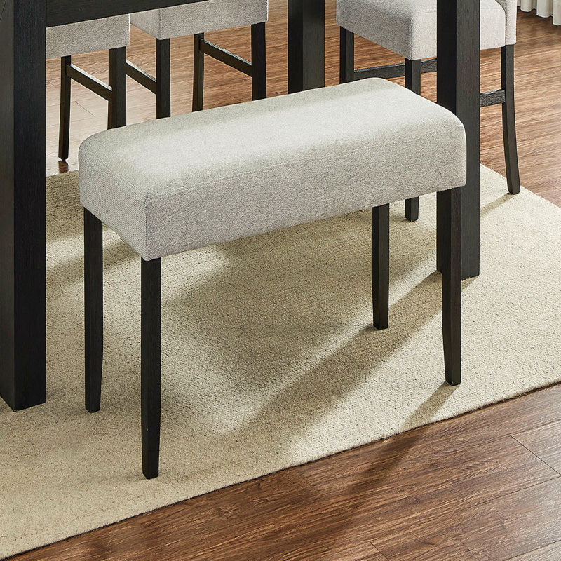 1-Piece Contemporary Style Bench - Light Gray Finish, Upholstered Seat, For Living & Dining Room, Wooden Frame, Gray, Black