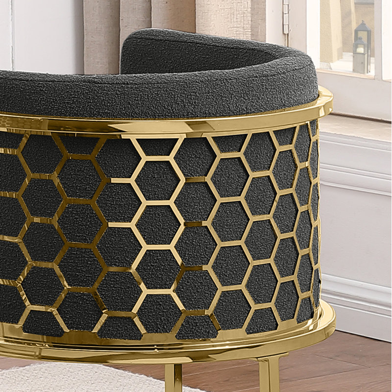 Upholstered Barstool (29") & Counterheight (24") With Teddy Fabric And Honey Comb Back Design, Black, Gold