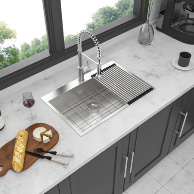 33X22 Inch Single Bowl Topmount Kitchen Sink 18 Gauge Stainless Steel Drop In, T-304 Material, 9-Inch Deep, Standard 3.5" Drain Openings, Five Rubber Pads For Soundproofing, Gentle Sloped Bottom Fast