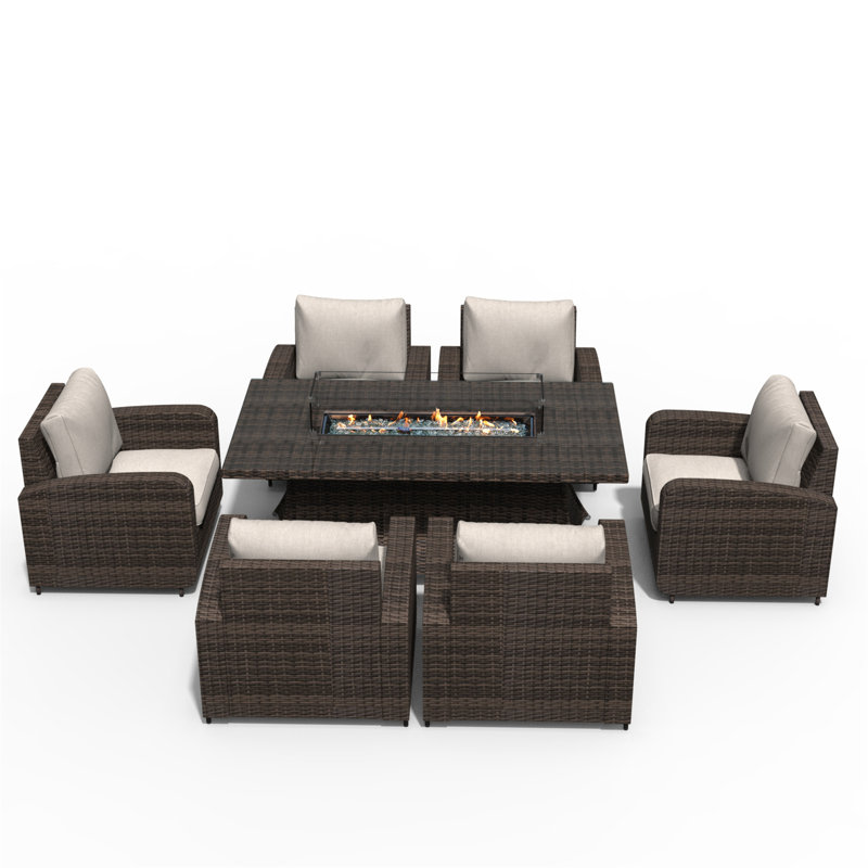 6 - Person Wicker Patio Dining Set with Rectangular Table , Cushions Included