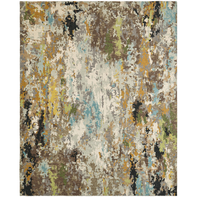 Tapis abstrait en laine tissé à la main et à plat Rowberrow, Rectangulaire 3 pi x 5 pi