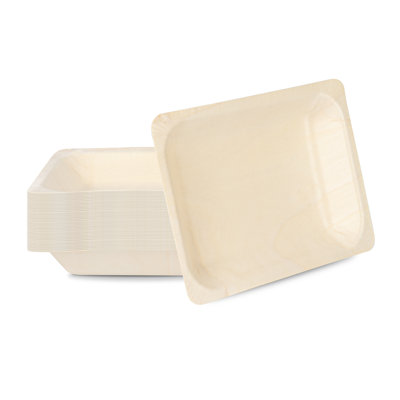 Restaurantware-Taipei 8.7 x 6.7 Inch Serving Plates, 200 Disposable Party Plates - Compostable, Greaseproof, Poplar Wood Plates, Heavy-Duty, For Parties, Weddings, Campings, Picnics, And More