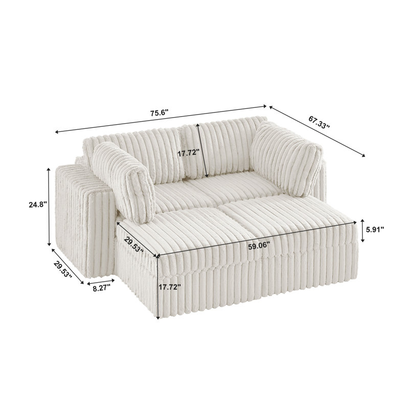 Canapé modulaire 4 places avec rangement, Fausse fourrure blanche