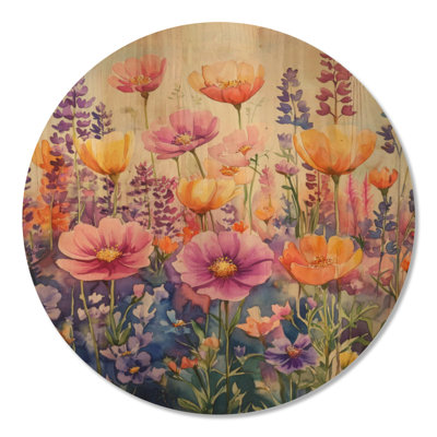 Fleur sauvage printanière - Art mural rond en bois