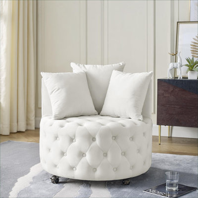 Fauteuil à billes pivotant, revêtement en velours beige, capitonné avec des roues mobiles, siège simple pour le salon