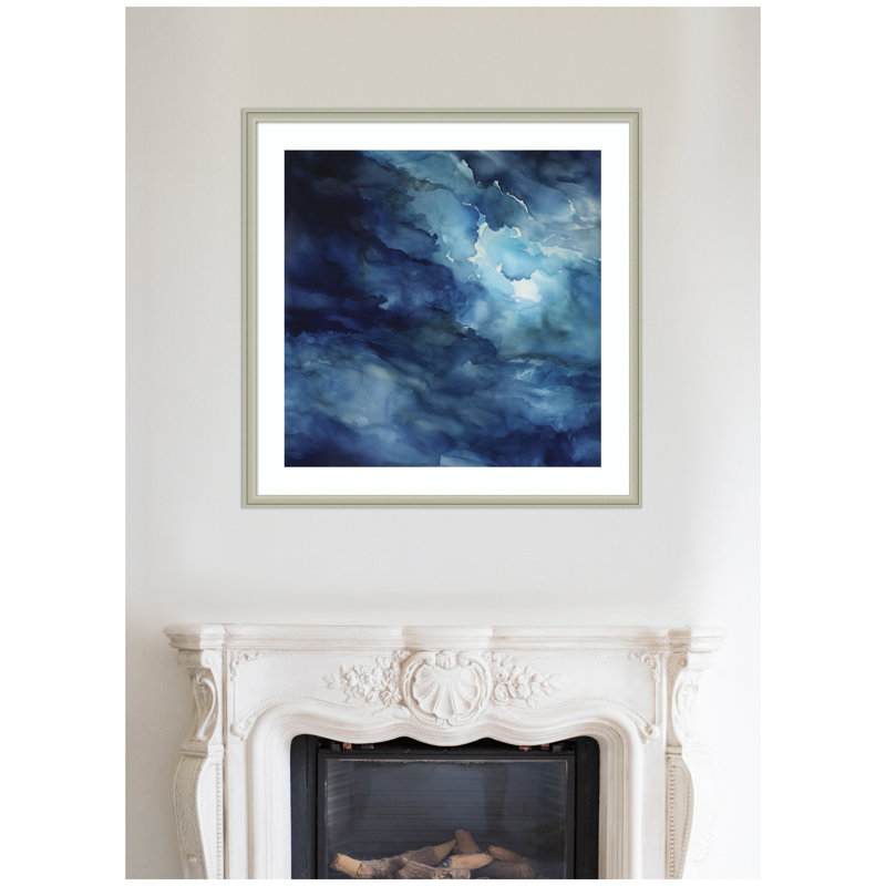«Rich Blue Watery Abstract» par The Creative Bunch Studio, reproduction d'art encadrée
