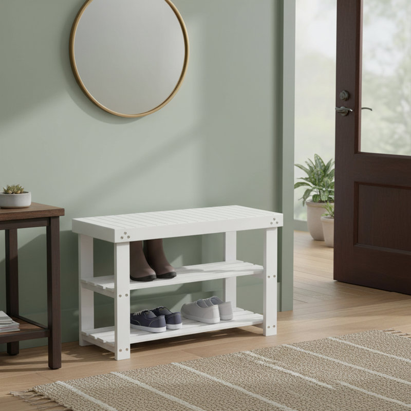 3 Tier Bamboo Shoe Rack Bench for Entryway, Hallway, White