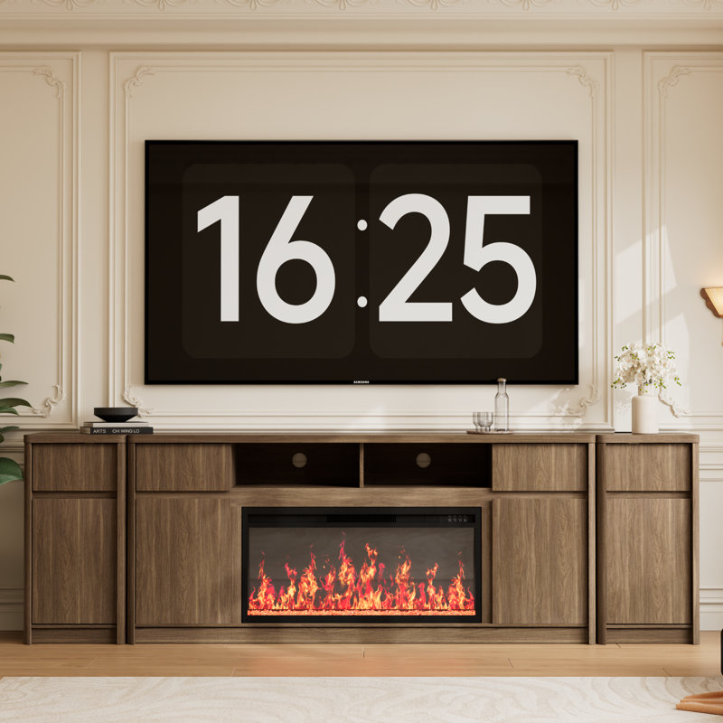 Meuble télé avec foyer, Walnut