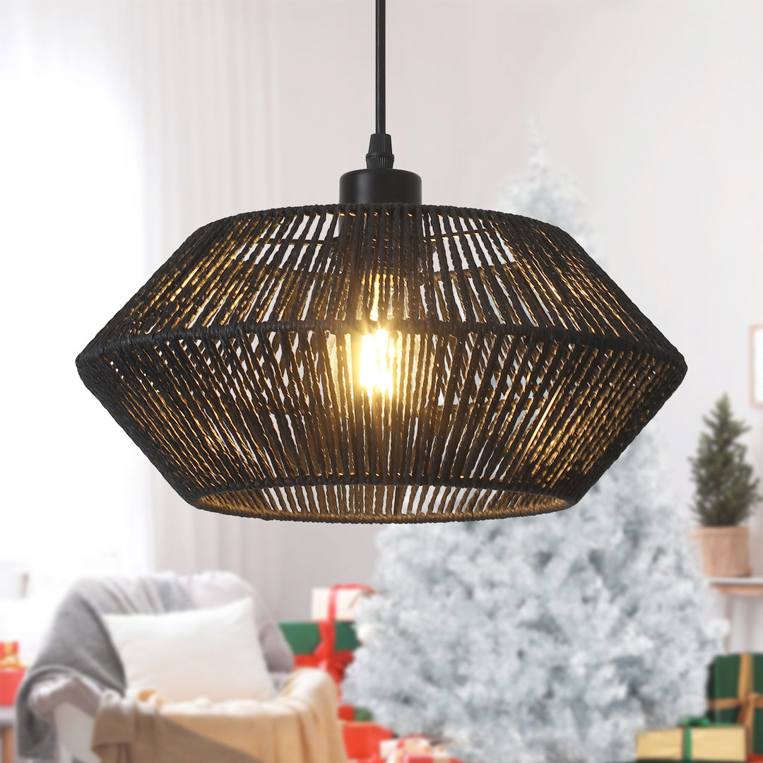 Nekoosa Aayanah 1 - Light 12.6" Dimmable Boho Hand Woven Rattan Bohemian Hemp Rope Pendant Lights with Hand-Worked Basket Shade for Bedroom Nursery Kitchen Hallway Bay Isle Home™