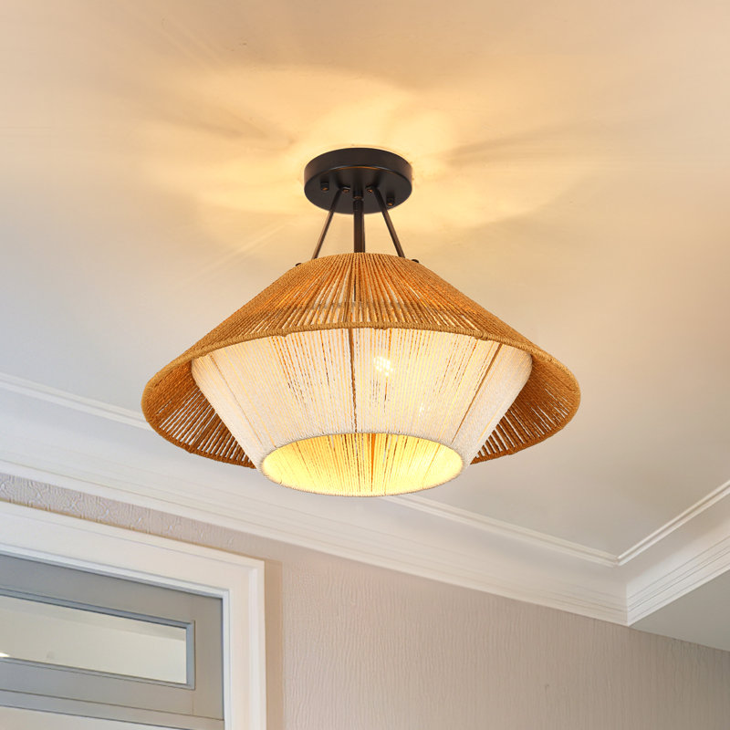 Plafonnier semi-encastré 3 lumières en rotin naturel