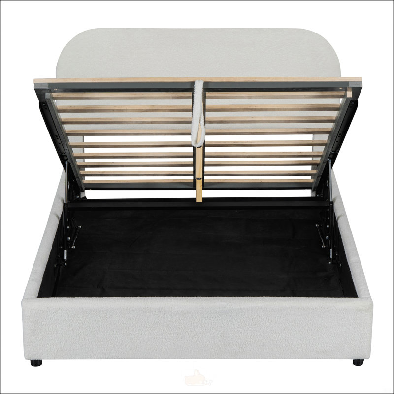 Lit plateforme tapissier pleine grandeur avec système de rangement hydraulique Teddy, Double, Blanc