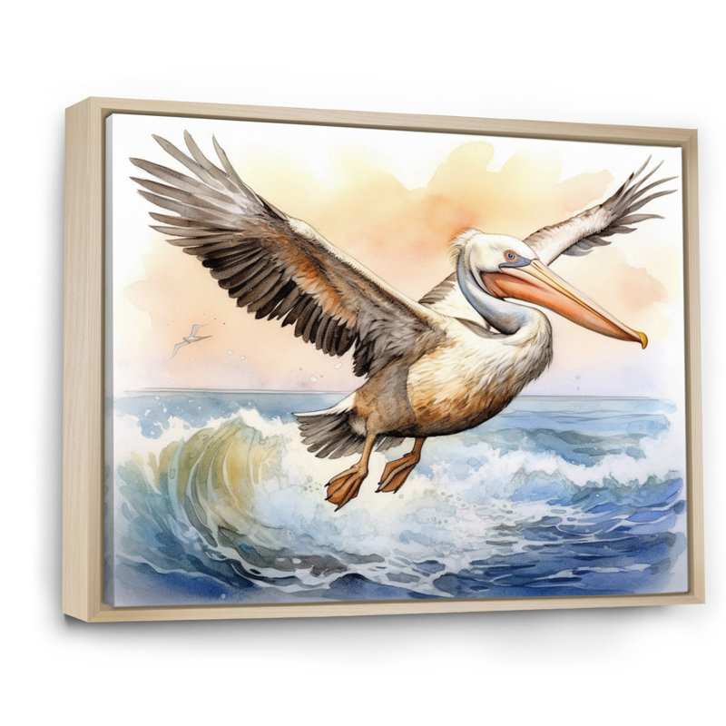 «Majestic Pelican Seabird I», reproduction sur toile, H 16 po x l 32 po x P 1 po, Cadre naturel flottant