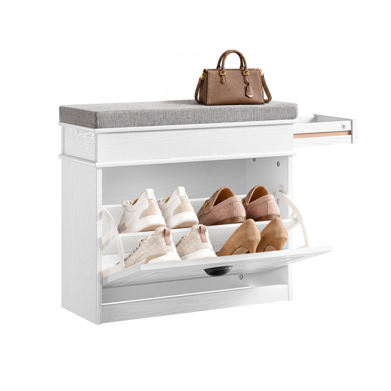 Schuhschrank für 6 Paar Schuhe, 51cm H x 60cm W x 24cm D, White Vintage Wood Grain Effect/Black