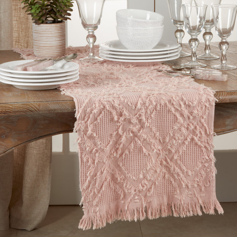 Zosia Geometric 100% Cotton Table Runner, Rose, 16" x 72"