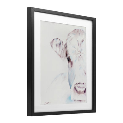 Gentle White Cow Portrait Framed Print Under Glass, design by Cady Driver